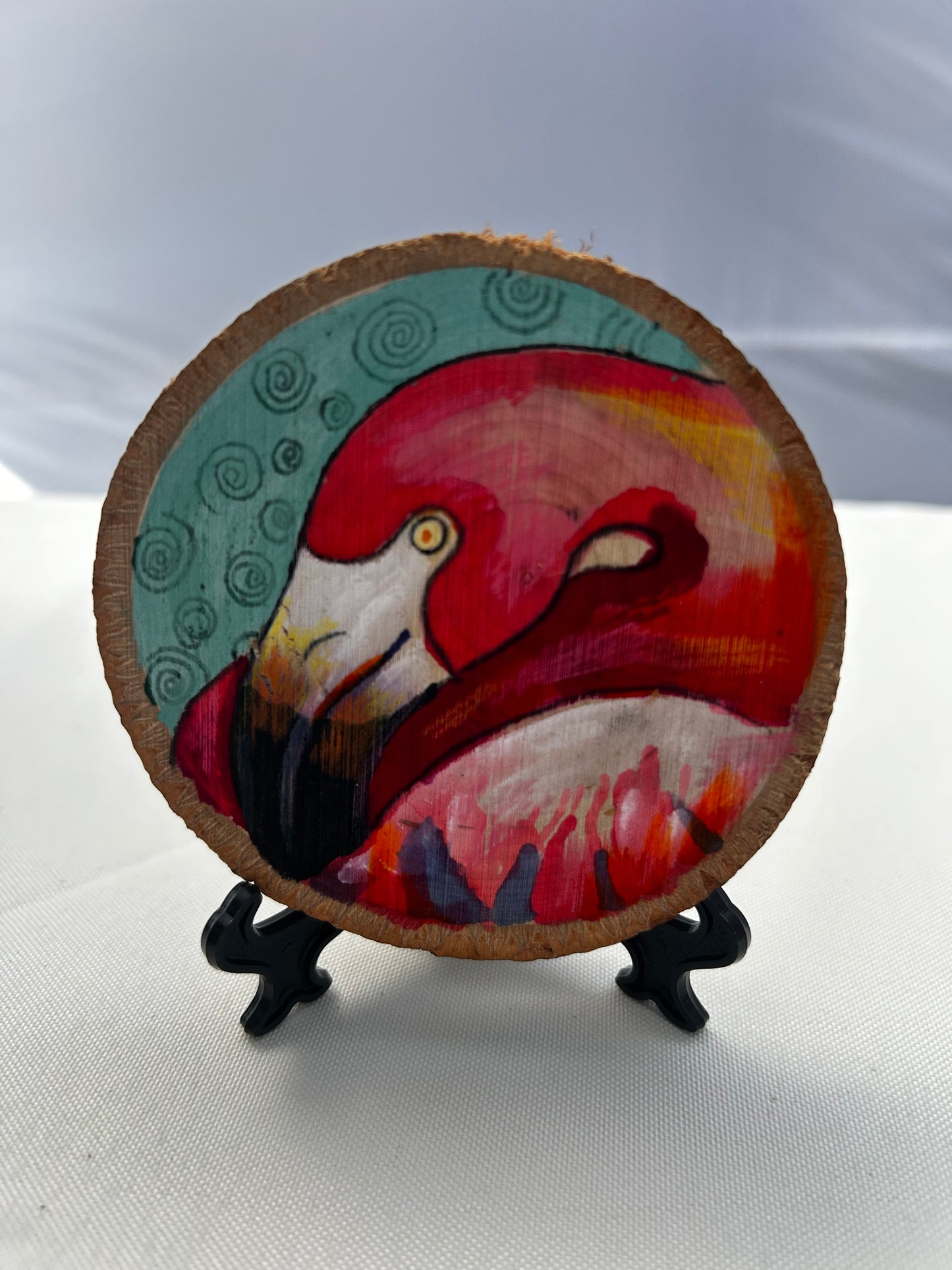 Whimsical Flamingo Painting on Circular Wood 3inches
