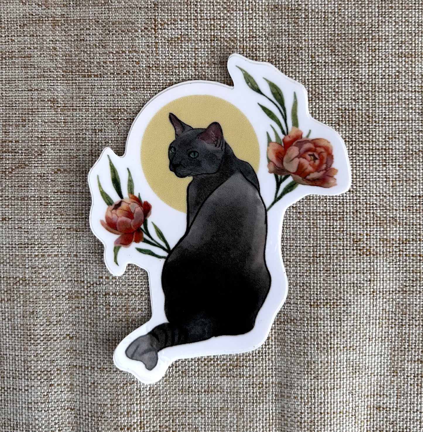 Mystical Floral Black Cat with Peonies - 2.5"