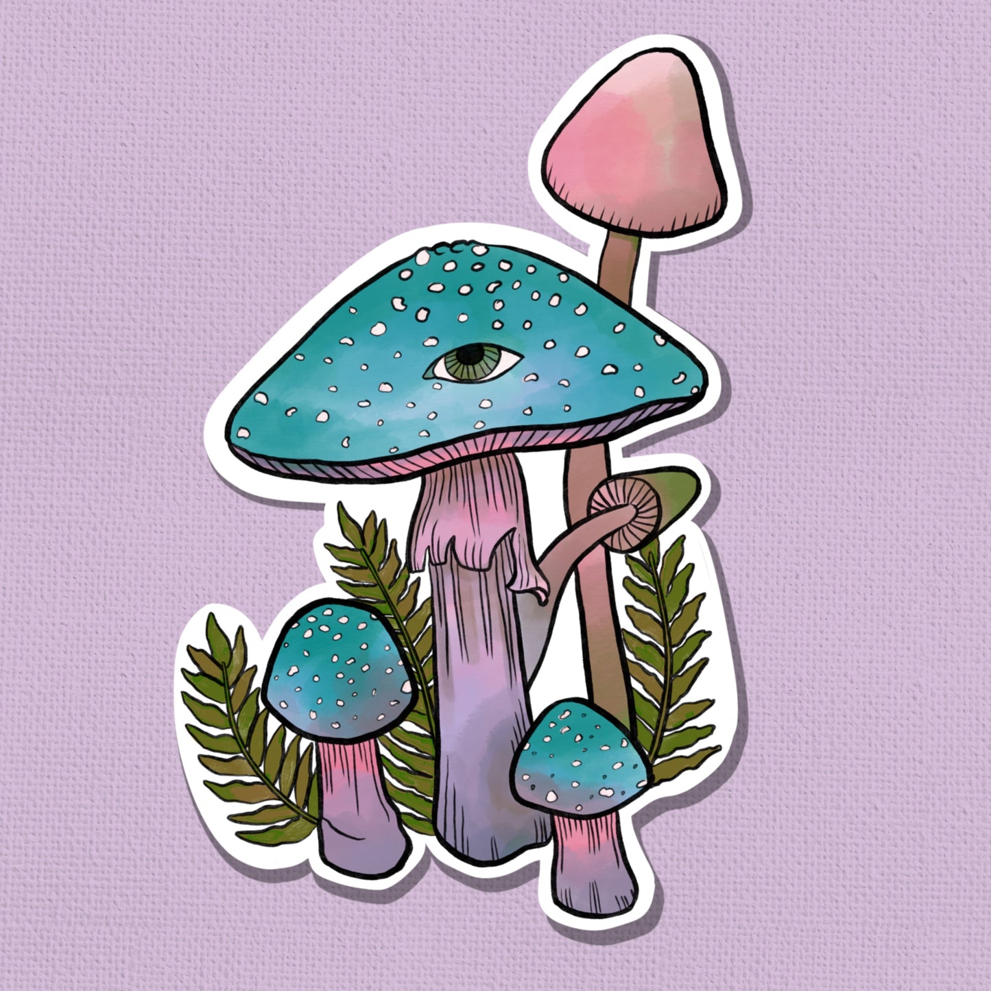 Mystical Mushroom Art Sticker with All-Seeing Eye – Limited Edition 2.5” Original Watercolor Print | Whimsical Nature Collectible