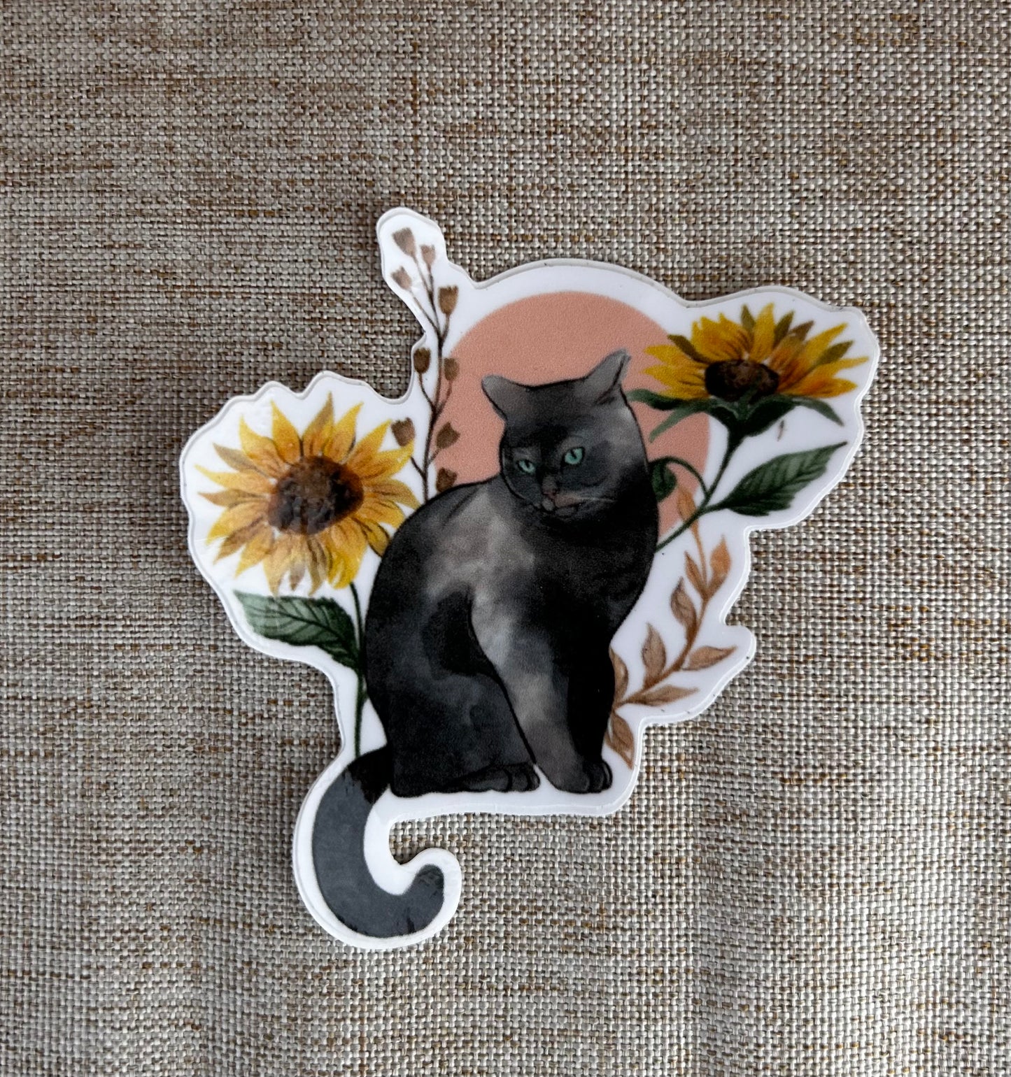 Black Cat with Sunflowers Vinyl Sticker – 2.5” Aesthetic Feline Decal, Art Nouveau Kitty Sticker for Laptops, Journals & More
