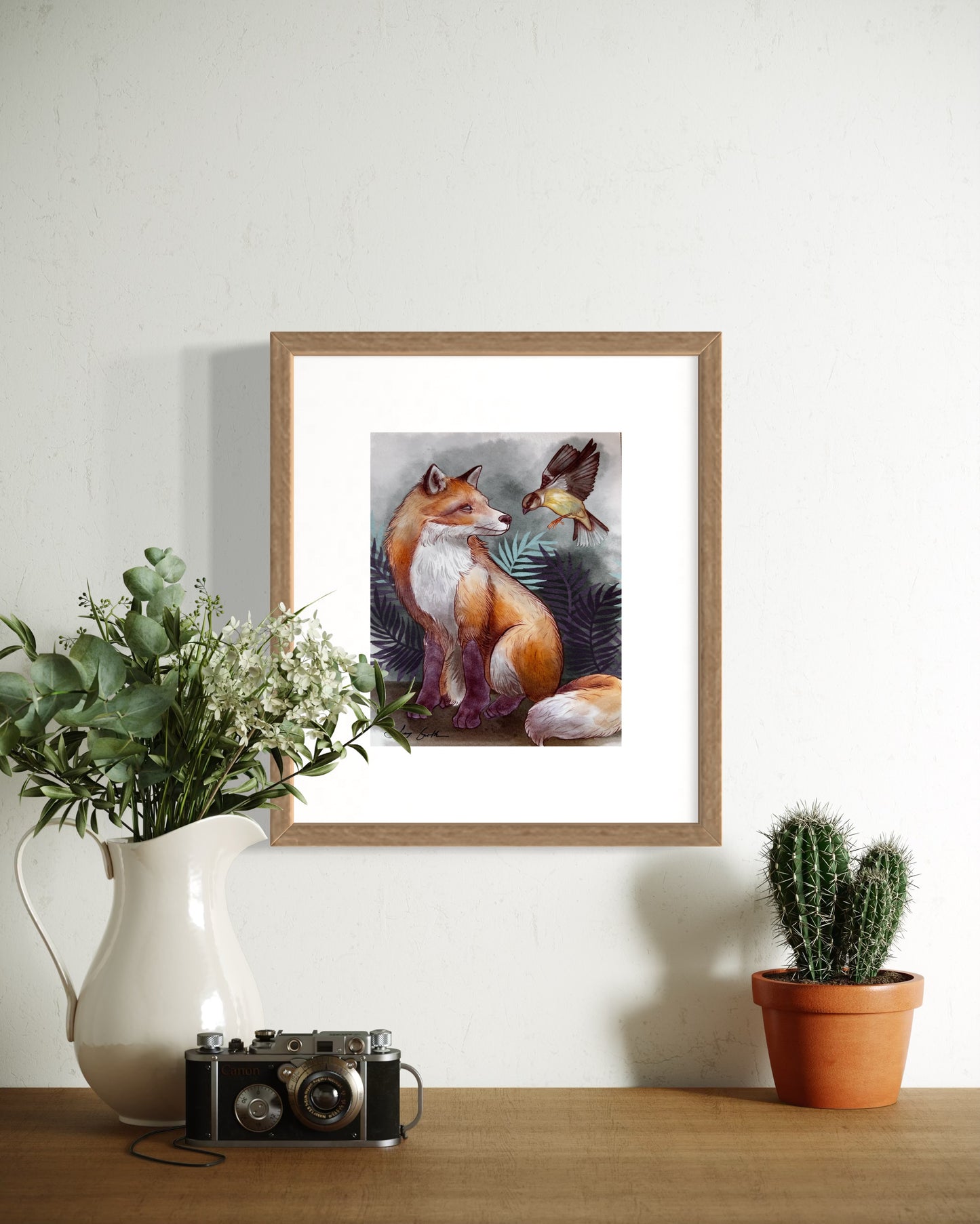 Whimsical Fox and Bird Forest Art Print