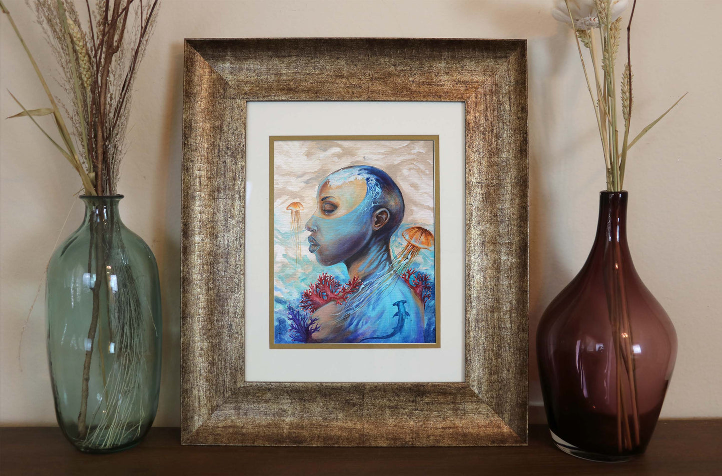 Waives of thoughts– Surreal Acrylic Art Print | Afro Futurism Water Element Portrait | Available in 5x7, 8x10, 11x14