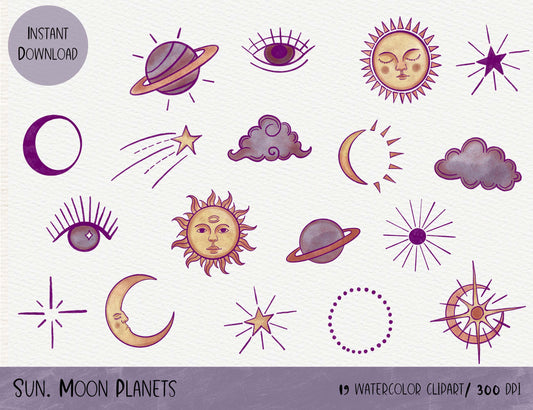 SUN, MOON & PLANETS CLIPART