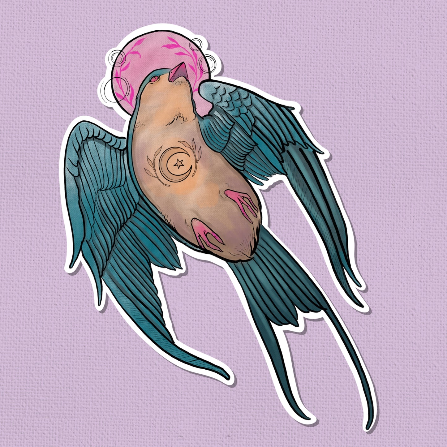 Mystical Swallow Bird Art Sticker – Limited Edition 2.5” Original Watercolor Print | Nouveau Inspired Collectible Sticker