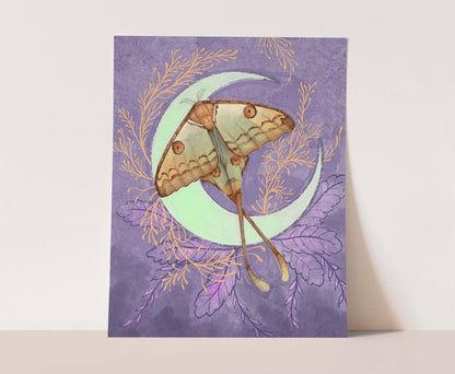 Lunar Comet Moth– Digital Art Print | Mystical Insect & Crescent Moon Wall Decor | Available in 5x7, 8x10, 11x14