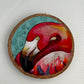 Whimsical Flamingo Painting on Circular Wood 3inches
