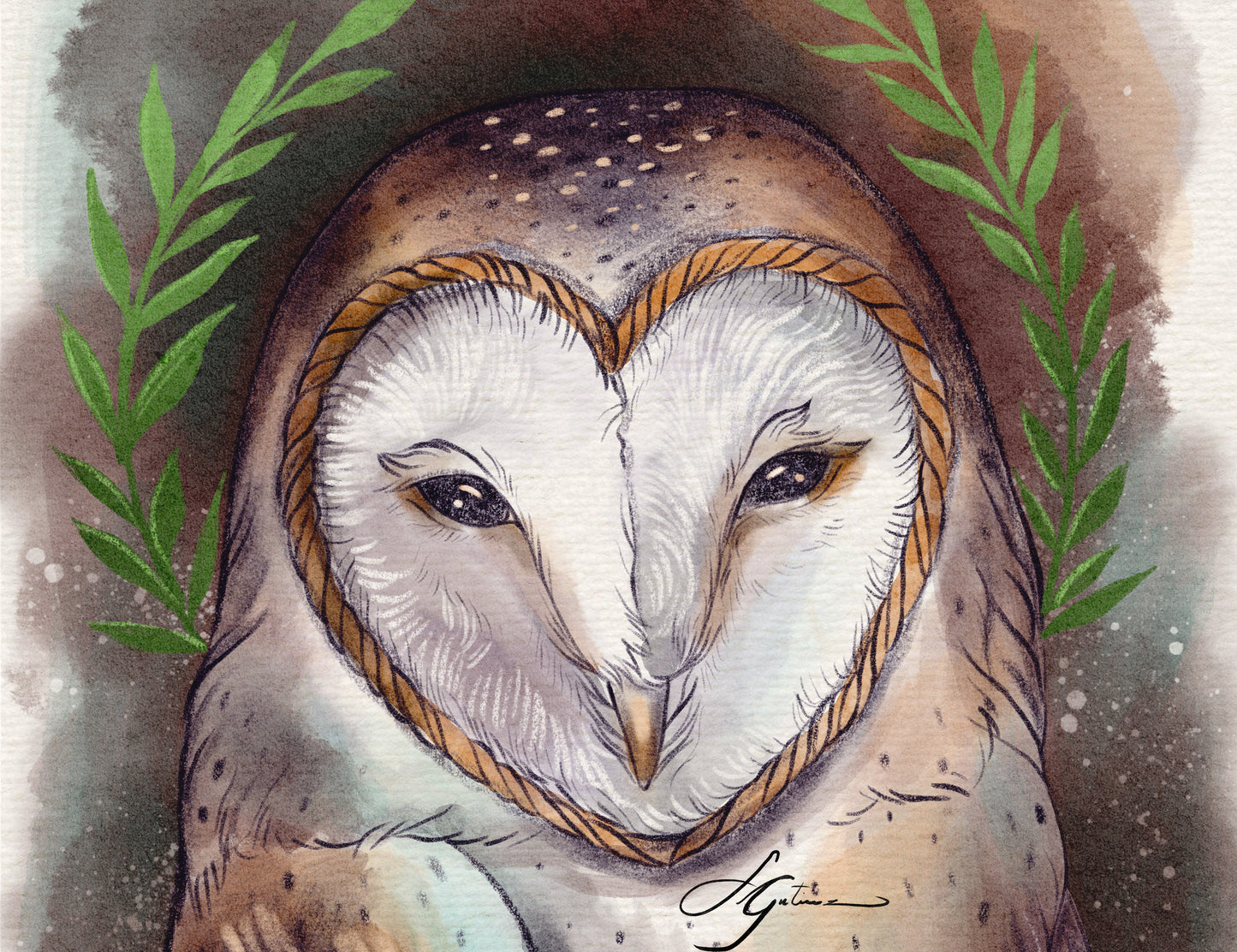 Mystic Barn Owl – Digital Art Print | Whimsical Forest Owl Illustration | Available in 5x7, 8x10, 11x14