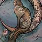 Floral Moon Cat – Digital Art Print | Mystical Cat Sitting on Crescent Moon | Available in 5x7, 8x10, 11x14