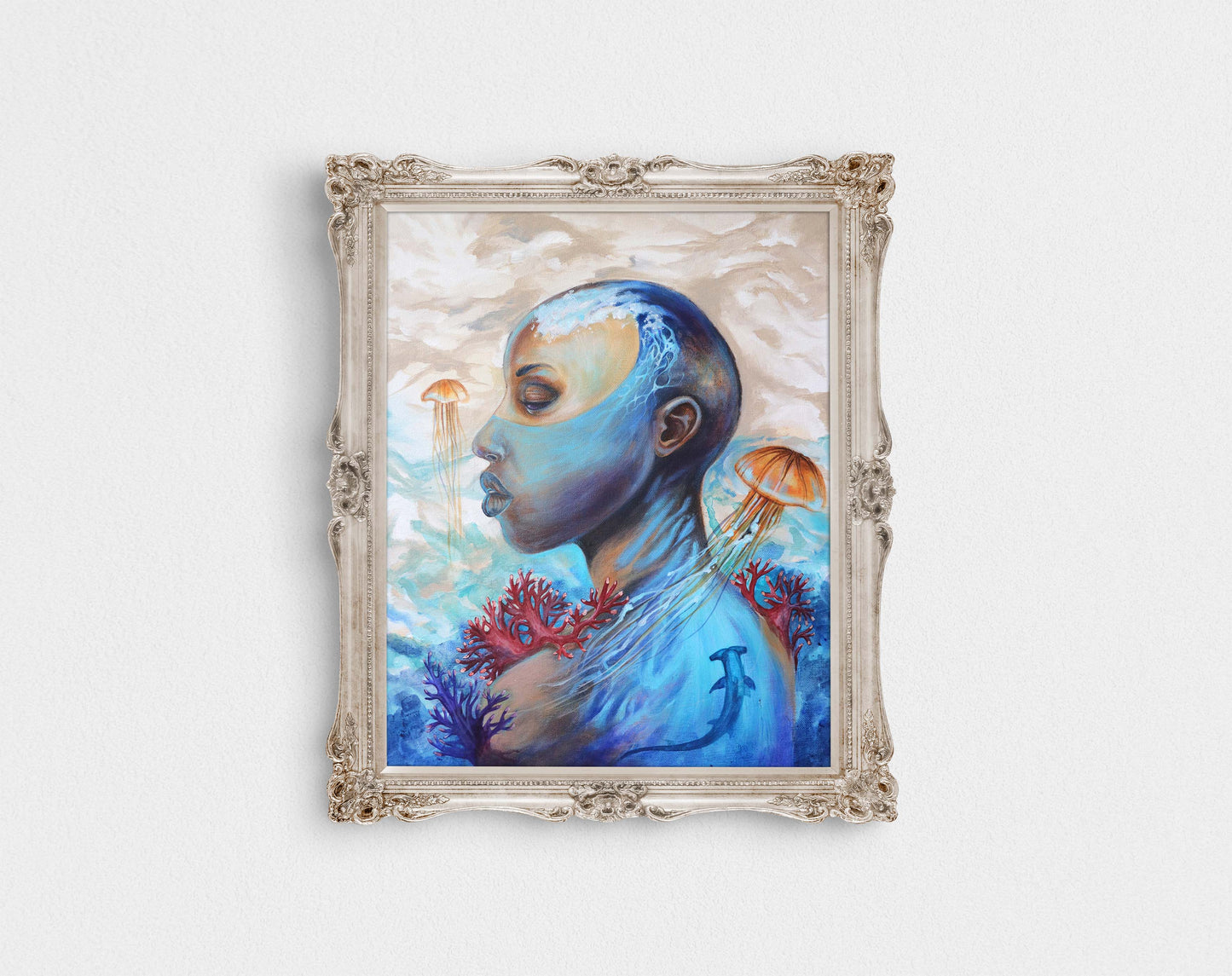 Waives of thoughts– Surreal Acrylic Art Print | Afro Futurism Water Element Portrait | Available in 5x7, 8x10, 11x14