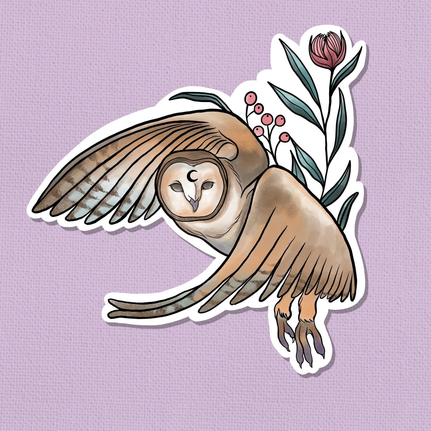 Mystical Owl Art Sticker – Limited Edition 2.5” Original Watercolor Print | Celestial Night Bird Collectible