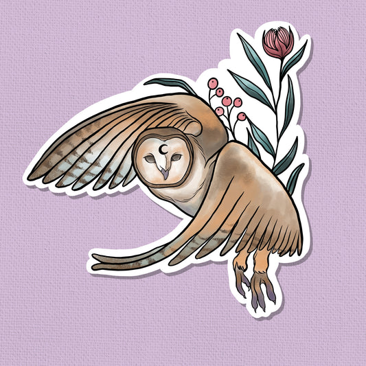 Mystical Owl Art Sticker – Limited Edition 2.5” Original Watercolor Print | Celestial Night Bird Collectible