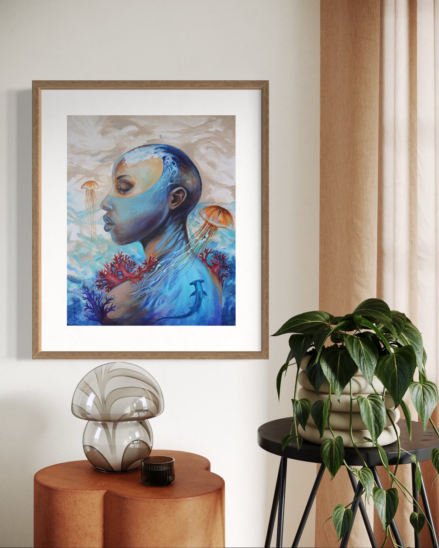 Waives of thoughts– Surreal Acrylic Art Print | Afro Futurism Water Element Portrait | Available in 5x7, 8x10, 11x14