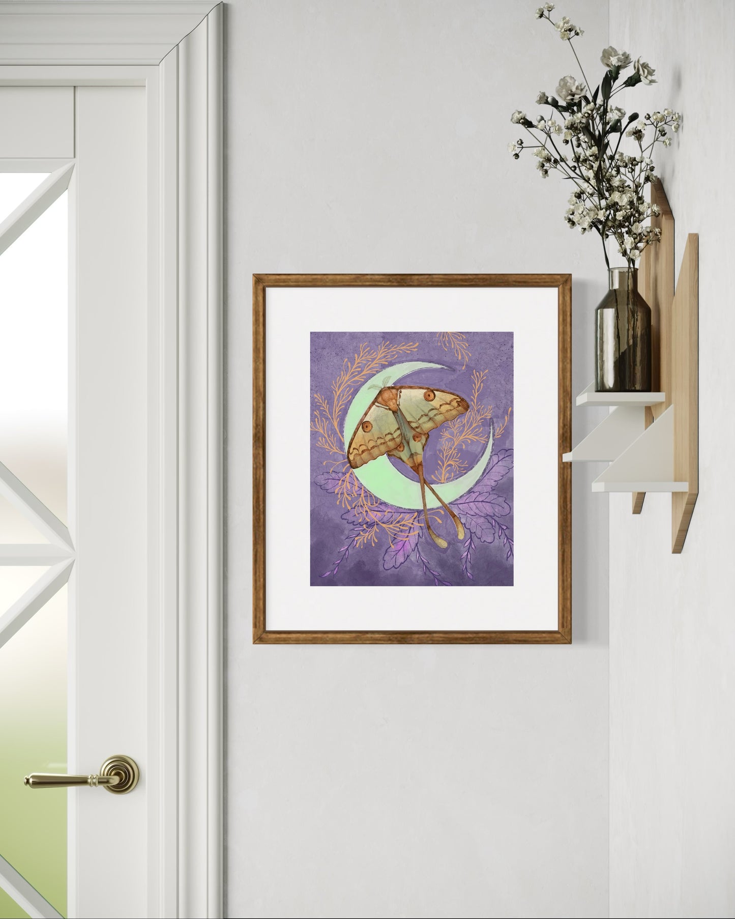 Lunar Comet Moth– Digital Art Print | Mystical Insect & Crescent Moon Wall Decor | Available in 5x7, 8x10, 11x14