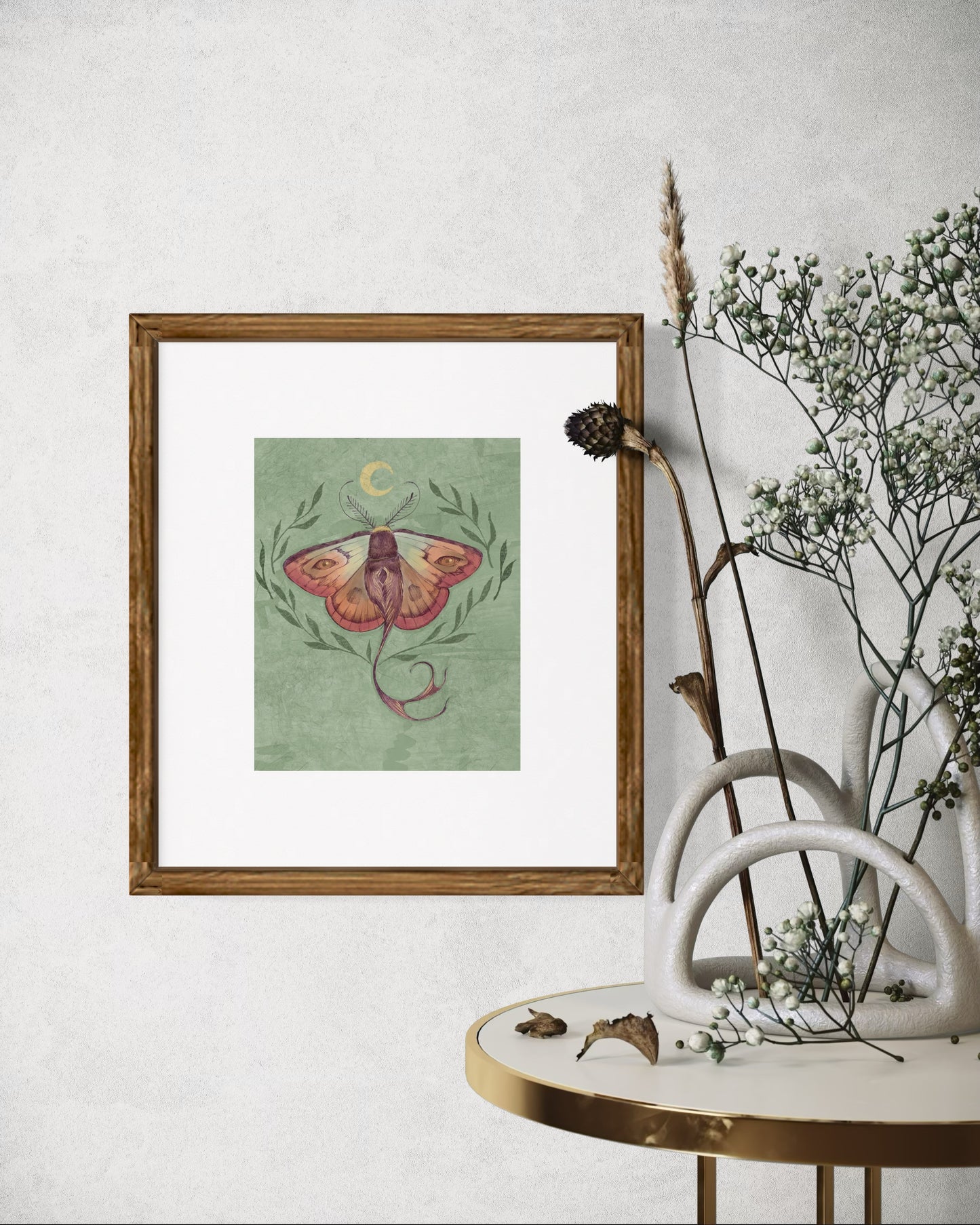Mystic Eye Moth – Digital Art Print | Surreal Moth with Crescent Moon | 5x7, 8x10, 11x14 Wall Art