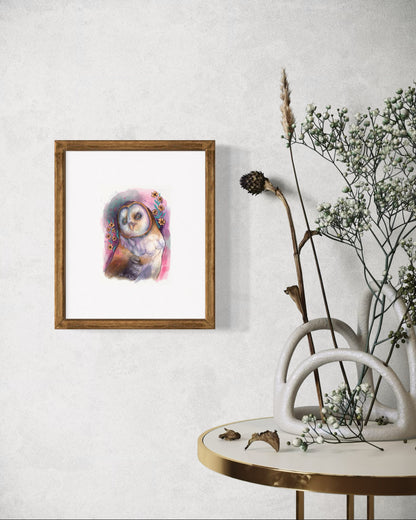 Whimsical Barn Owl – Digital Art Print | Floral Owl Portrait Wall Art | Available in 5x7, 8x10, 11x14