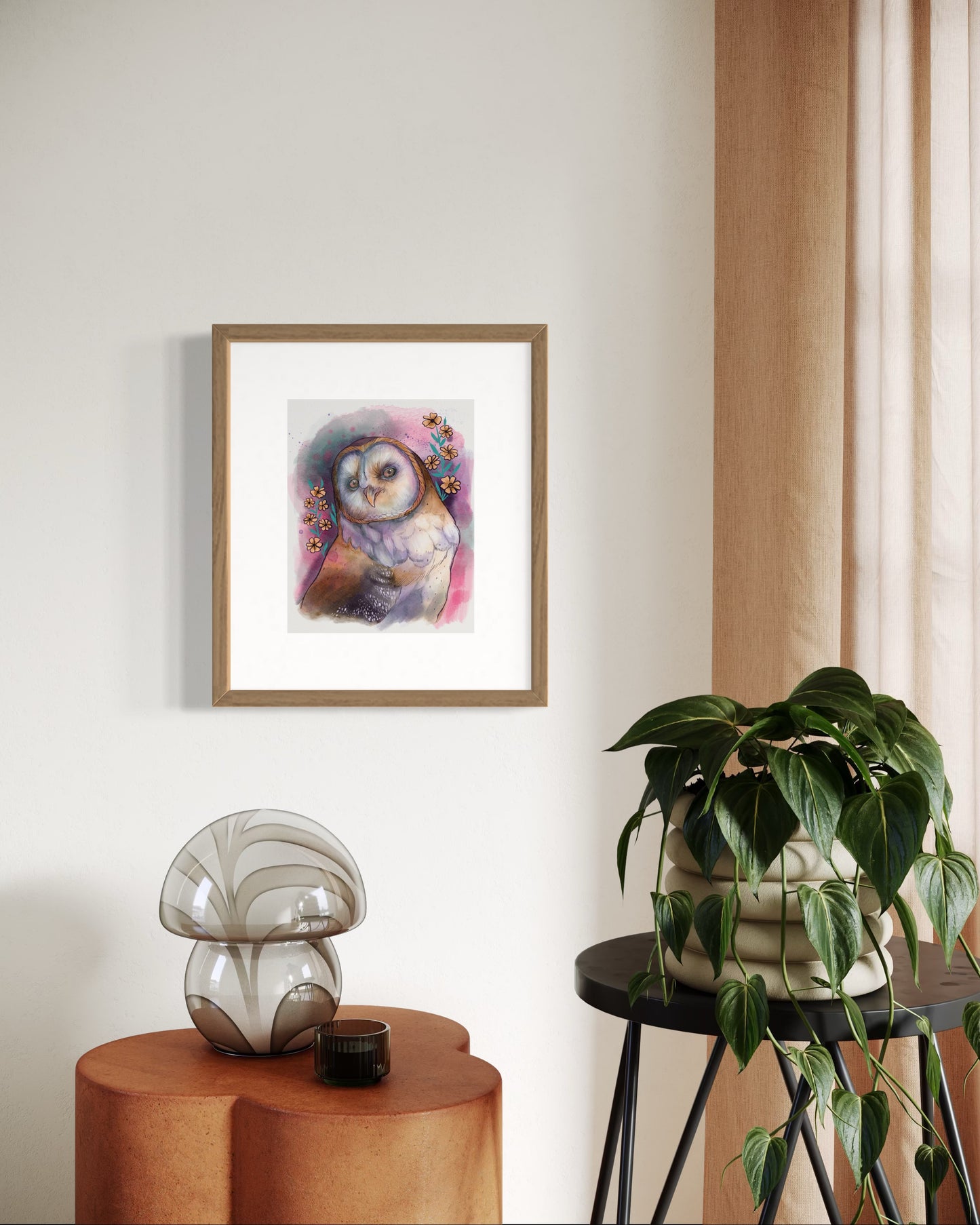 Whimsical Barn Owl – Digital Art Print | Floral Owl Portrait Wall Art | Available in 5x7, 8x10, 11x14