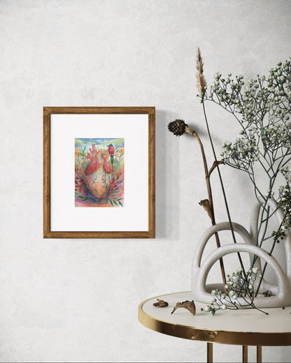 Heart & Bird – Watercolor Art Print | Surreal Anatomical Heart Painting with Nature Elements | Available in 5x7, 8x10, 11x14
