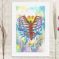 Lovebirds in a Ribcage – Watercolor Art Print | 5x7 Anatomical Nature Painting | Surreal Romantic Wall Art