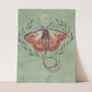 Mystic Eye Moth – Digital Art Print | Surreal Moth with Crescent Moon | 5x7, 8x10, 11x14 Wall Art