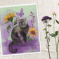 Mystical Black Cat with Sunflowers – Digital Art Print | Whimsical Cat & Butterfly Wall Decor | Available in 5x7, 8x10, 11x14
