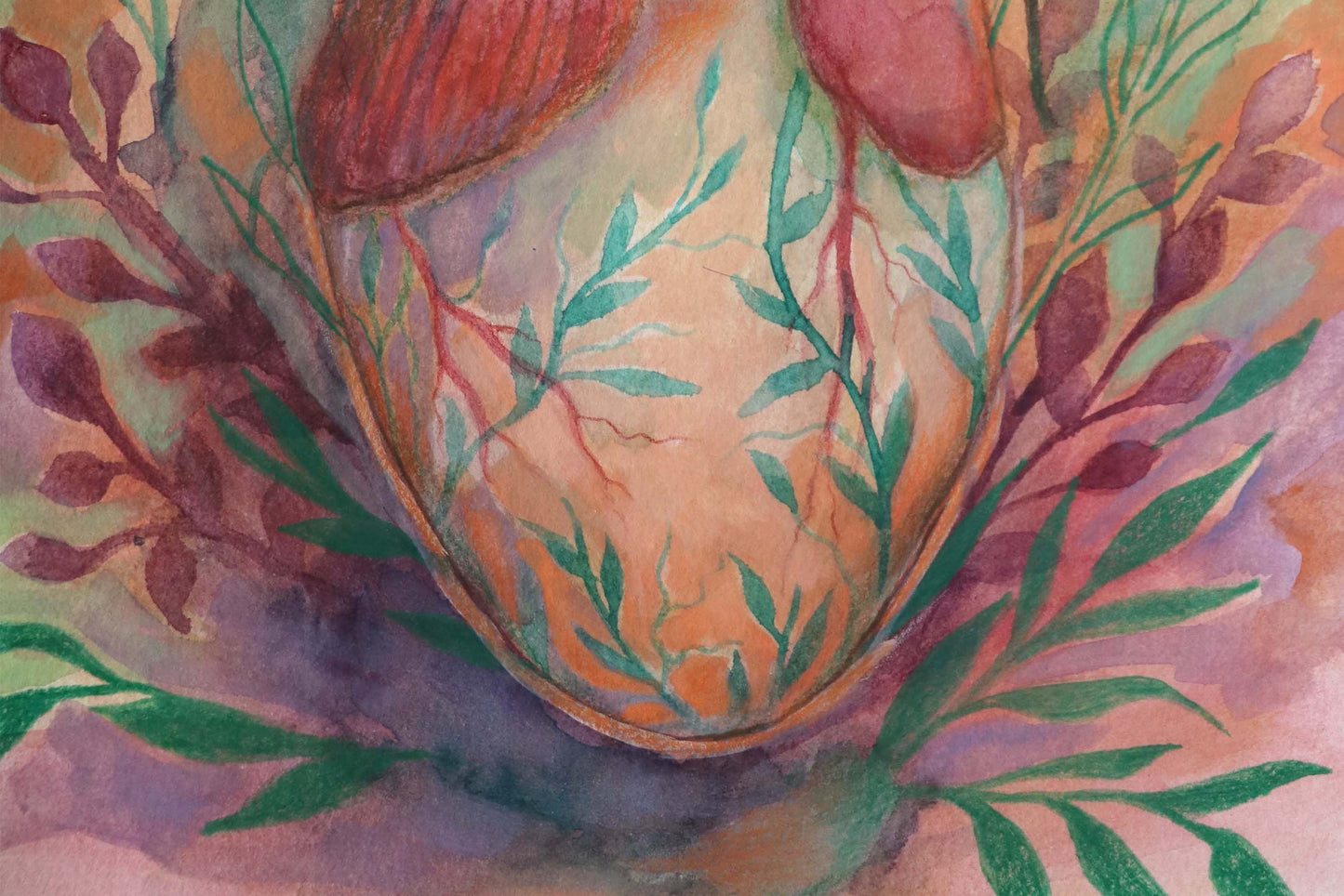 Heart & Bird – Watercolor Art Print | Surreal Anatomical Heart Painting with Nature Elements | Available in 5x7, 8x10, 11x14