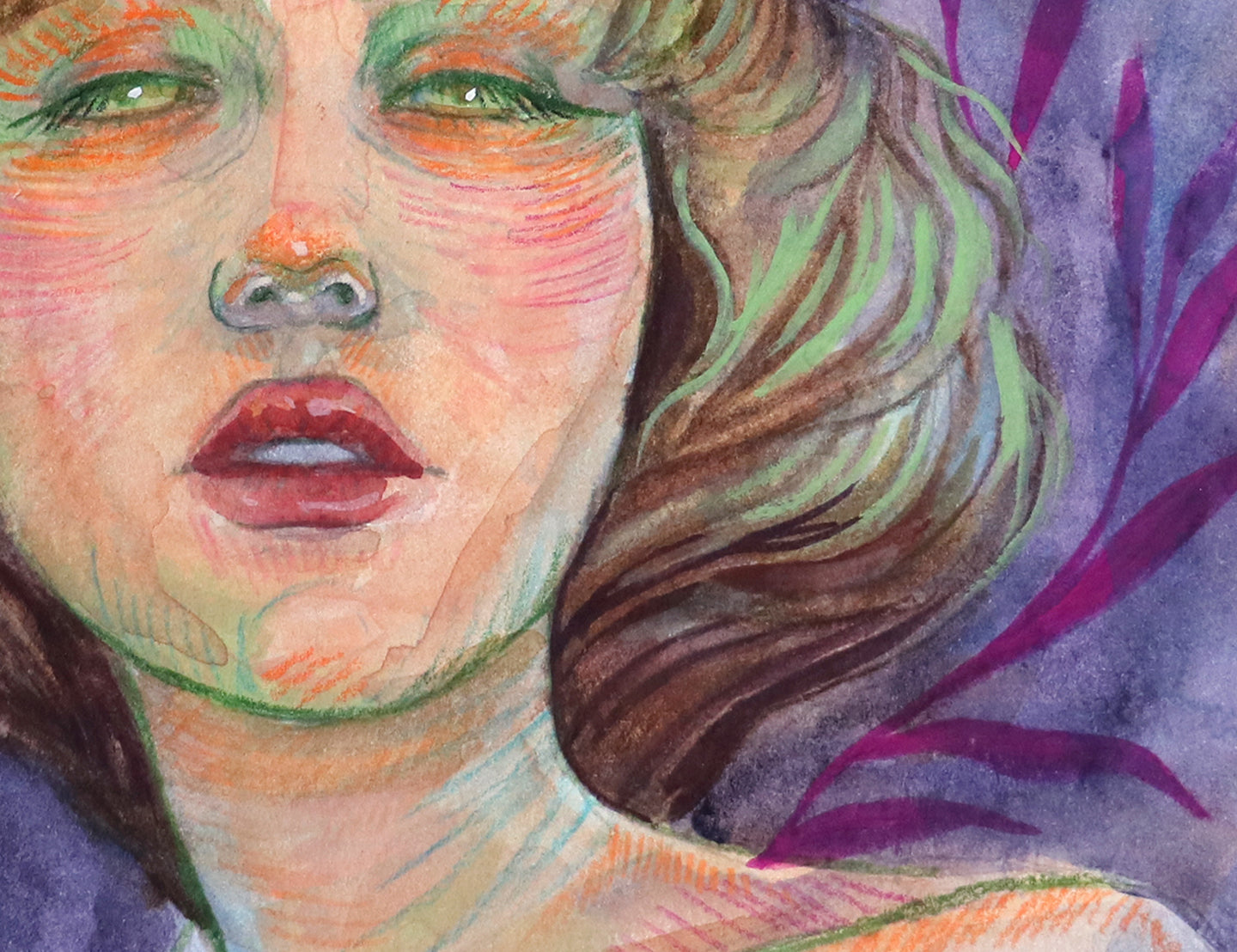 Violet Heart & Soul – Watercolor Art Print | Emotional Portrait with Anatomical Heart | Available in 5x7, 8x8