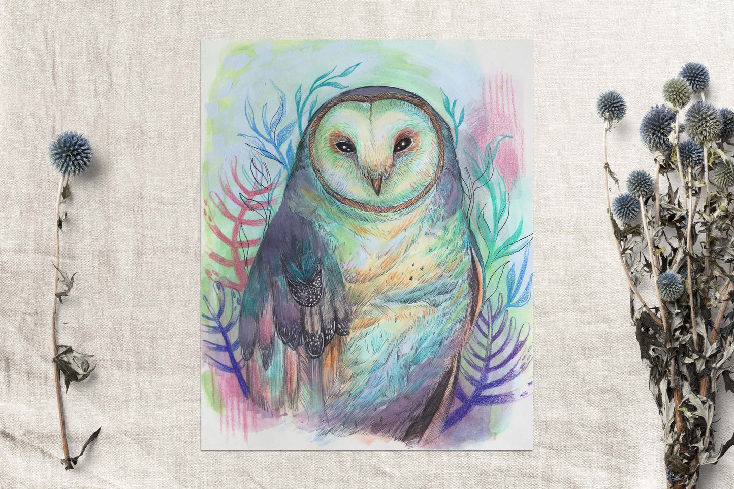 Mystical Barn Owl – Watercolor Art Print | Nature-Inspired Owl Wall Art in 5x7, 8x10, 11x14