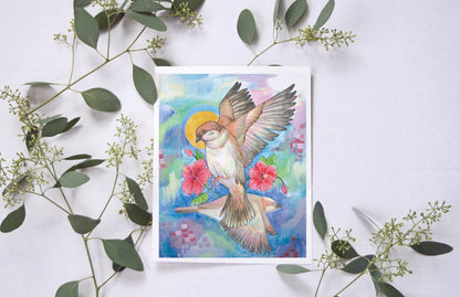 Hibiscus Flight – Watercolor Art Print | Colorful Birds with Tropical Flowers | Available in 5x7, 8x10, 11x14