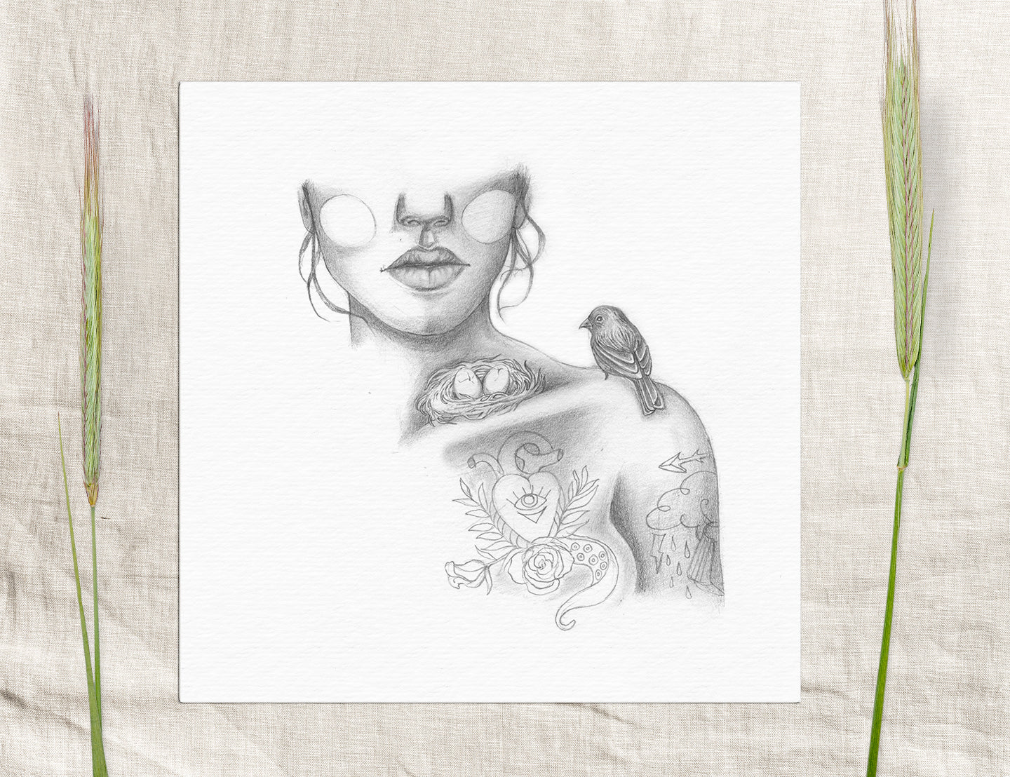 A bird is safe in its nest- Graphite pencil drawing 7x9